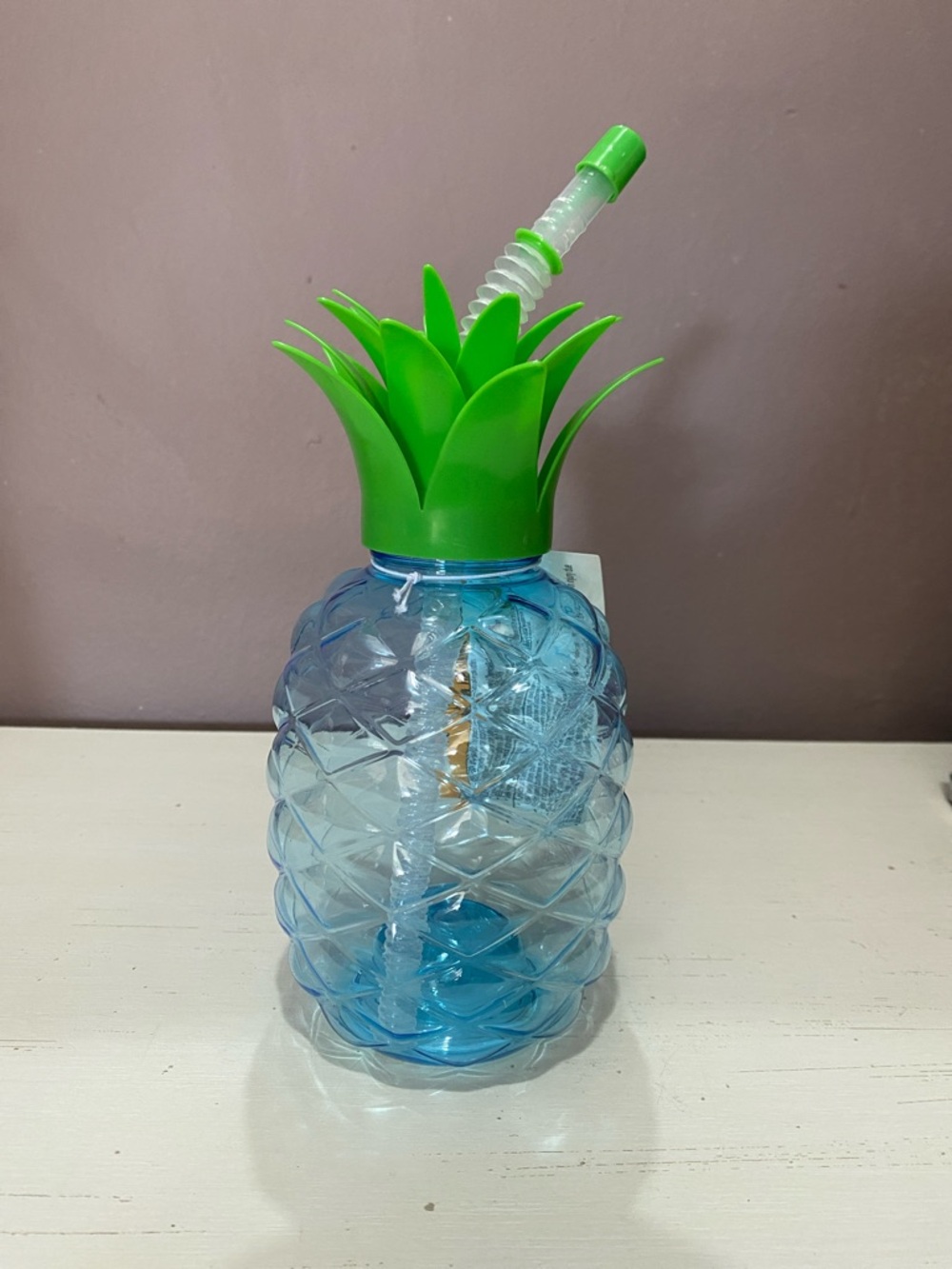 Light-Up Pineapple Plastic Tumbler with Straw - Blue
